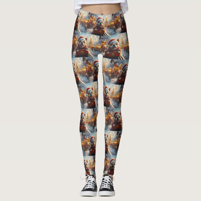 Bull Terrier Dog Roller Coaster Christmas Leggings (Front)
