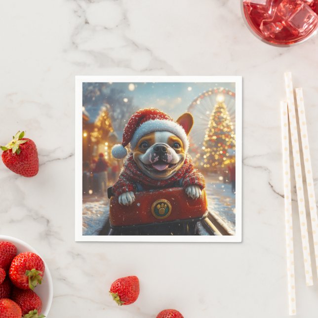 Bull Terrier Dog Roller Coaster Christmas Napkin (Insitu)