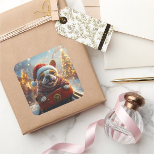 Bull Terrier Dog Roller Coaster Christmas Square Sticker