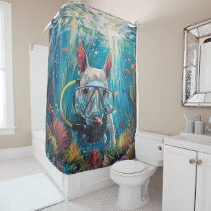 Bull Terrier Dog Scuba Diving Underwater Shower Curtain