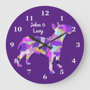 Bull Terrier Dog Silhouette Cute Purple PY&B Large Clock