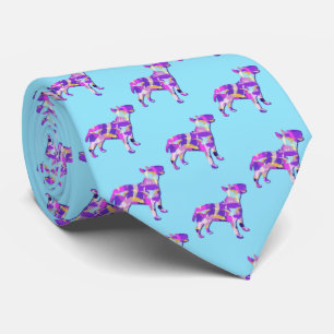 Bull Terrier Dog Silhouette Purple Light Blue Neck Tie