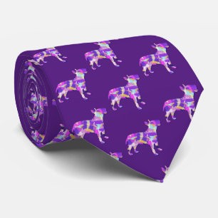 Bull Terrier Dog Silhouette Purple Neck Tie