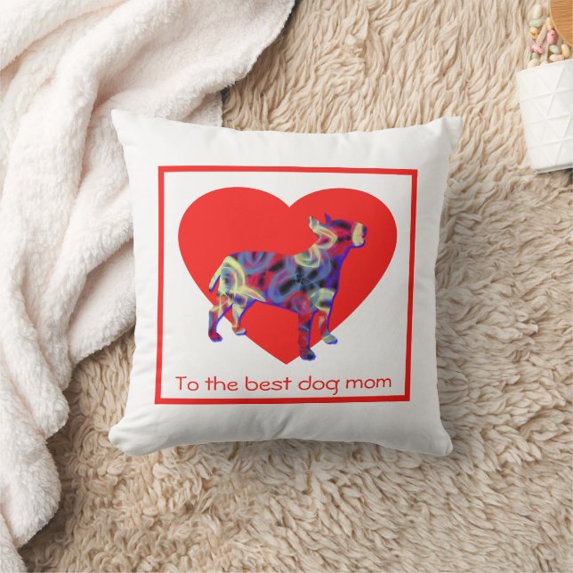 Bull Terrier Dog Silhouette Red Heart Mother’s Day Cushion (Blanket)