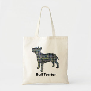 Bull Terrier Dog Silhouette Yellow & Black Grid Tote Bag