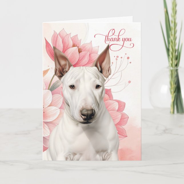 Bull Terrier Dog Soft Pink Botanical Blooms Thank You Card (Front)