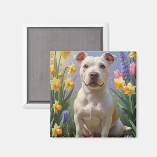 Bull Terrier Dog Spring Flowers Painting Magnet