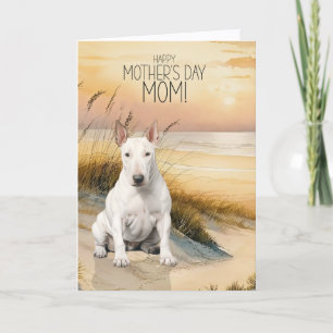Bull Terrier Dog Sunset Beach Mother's Day Holiday Card