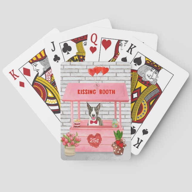 Bull Terrier Dog Valentine's Day Kissing Booth Playing Cards (Back)