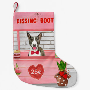 Bull Terrier Dog Valentine's Day Kissing Booth Small Christmas Stocking
