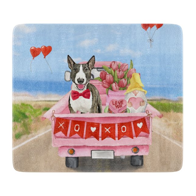 Bull Terrier Dog Valentine's Day Truck Hearts Cutting Board (Front)