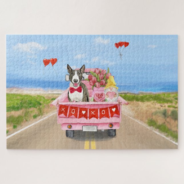 Bull Terrier Dog Valentine's Day Truck Hearts Jigsaw Puzzle (Horizontal)