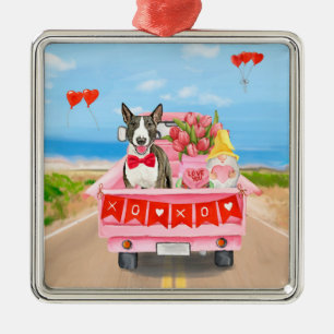 Bull Terrier Dog Valentine's Day Truck Hearts Metal Ornament