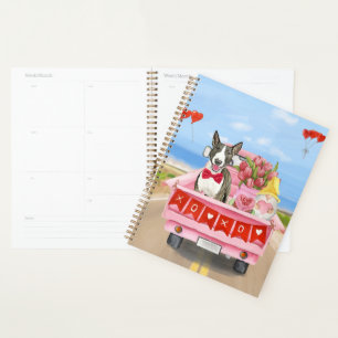 Bull Terrier Dog Valentine's Day Truck Hearts Planner