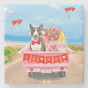 Bull Terrier Dog Valentine's Day Truck Hearts Stone Coaster
