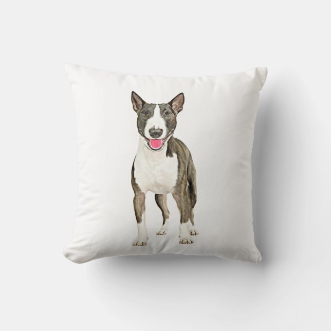 Bull Terrier Dog Water Colour Art Painting Cushion (Front)