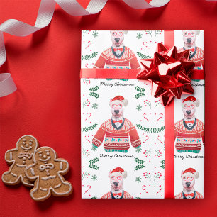 Bull Terrier Dog Wearing Christmas Sweater Festive Wrapping Paper