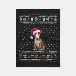 Bull Terrier Dog Wearing Santa Hat Ugly Xmas Dog L Fleece Blanket