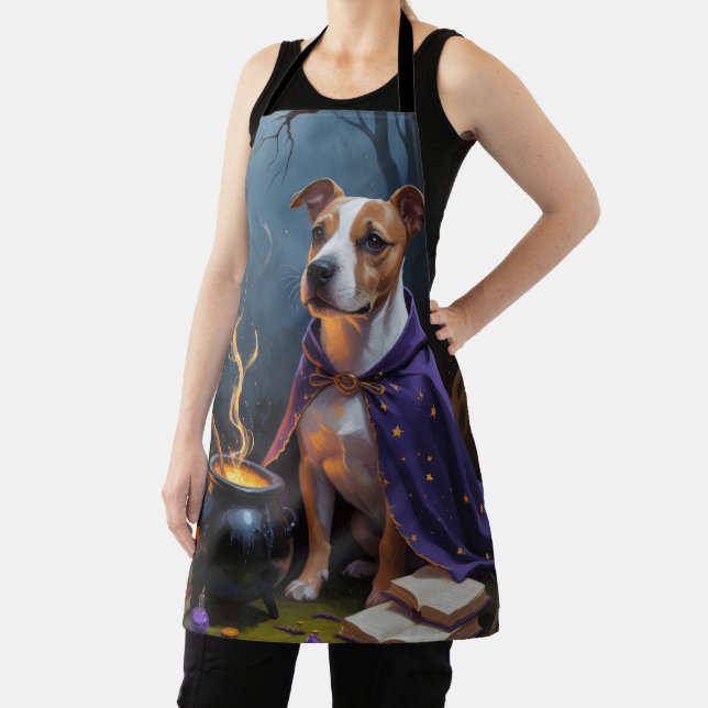 Bull Terrier Dog Whimsical Halloween Painting Apron (Insitu)