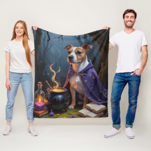 Bull Terrier Dog Whimsical Halloween Painting Fleece Blanket