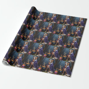 Bull Terrier Dog Whimsical Halloween Painting Wrapping Paper