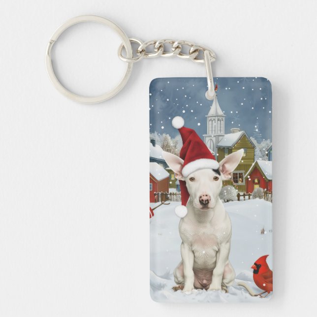 Bull Terrier Dog Winter Wonderland Christmas Joy Key Ring (Front)