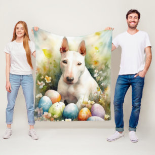 Bull Terrier Dog with Easter Eggs Holiday Fleece Blanket