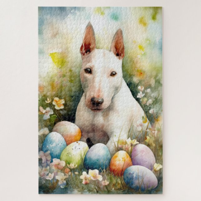 Bull Terrier Dog with Easter Eggs Holiday Jigsaw Puzzle (Vertical)