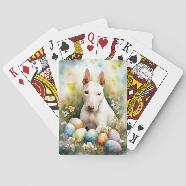 Bull Terrier Dog with Easter Eggs Holiday Playing Cards (Back)