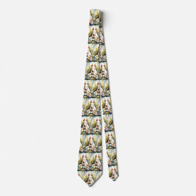 Bull Terrier Dog with Easter Eggs Holiday Tie (Front)