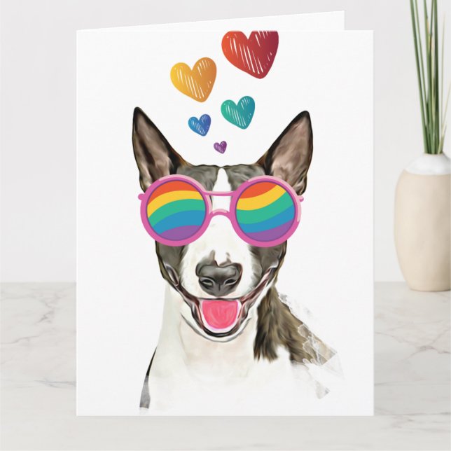 Bull Terrier Dog with Hearts Valentine's Day Card (Front)
