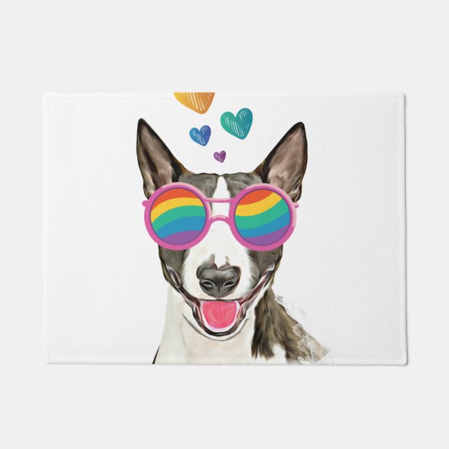 Bull Terrier Dog with Hearts Valentine's Day Doormat (Front)