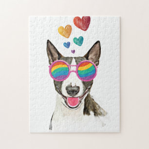 Bull Terrier Dog with Hearts Valentine's Day Jigsaw Puzzle