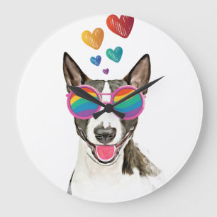 Bull Terrier Dog with Hearts Valentine's Day Large Clock