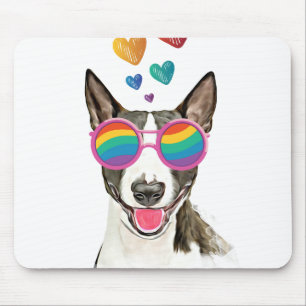 Bull Terrier Dog with Hearts Valentine's Day Mouse Pad
