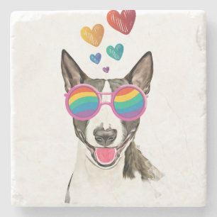 Bull Terrier Dog with Hearts Valentine's Day Stone Coaster