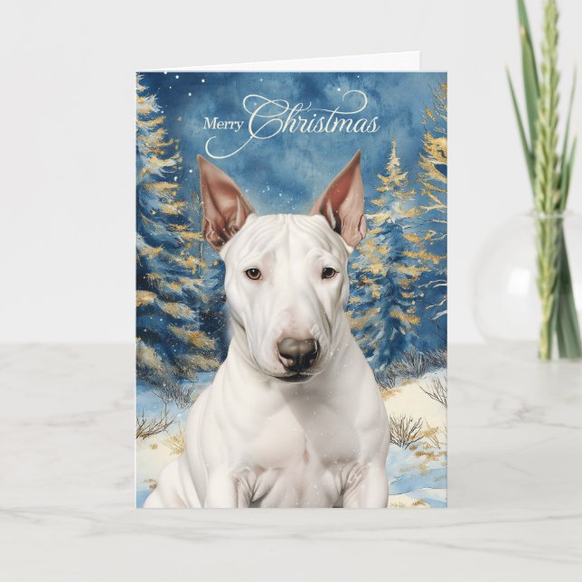 Bull Terrier Dog Woodland Forest Christmas Holiday Card (Front)