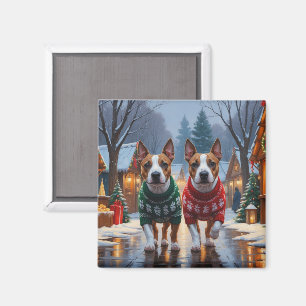 Bull Terrier Dogs Christmas Snow Holiday Magnet