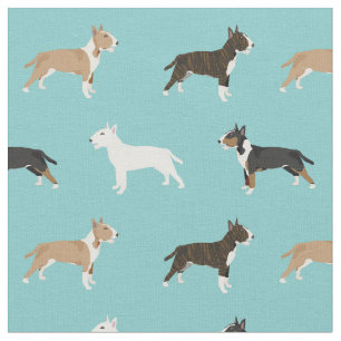 bull terrier dogs light blue fabric