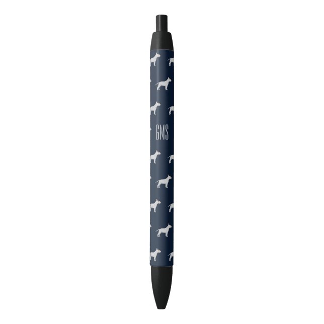 Bull Terrier Dogs Pattern Monogrammed Black Ink Pen (Front Vertical)