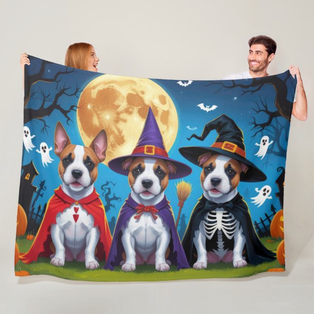 Bull Terrier Dogs Pumpkin Halloween Funny Fleece Blanket (In Situ)