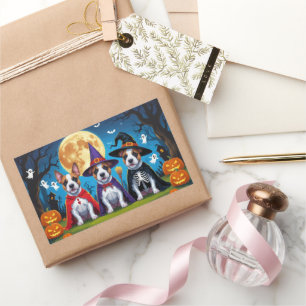 Bull Terrier Dogs Pumpkin Halloween Funny Rectangular Sticker