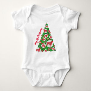 Bull Terrier Eng Dog Silhouette Christmas Tree Red Baby Bodysuit