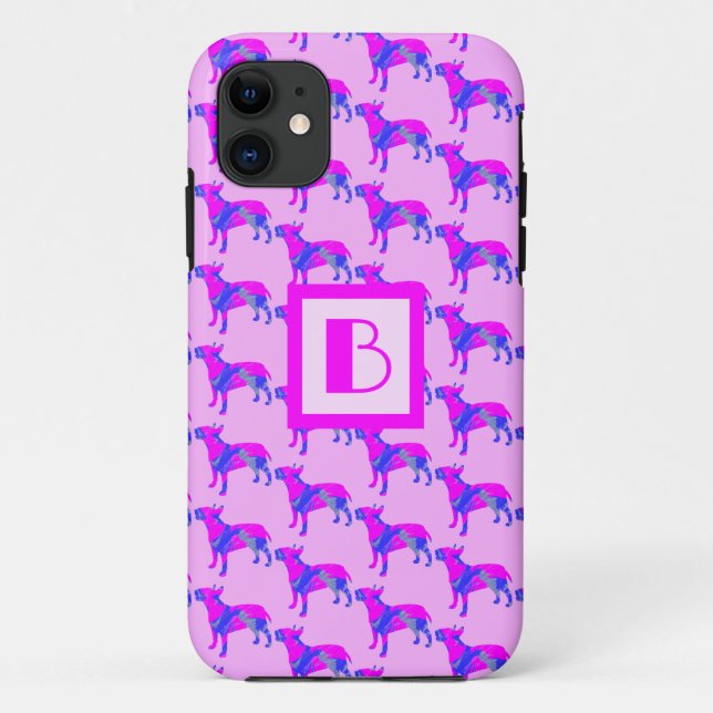 Bull Terrier English Dog Pink Blue Silhouette Mono Case-Mate iPhone Case (Back)