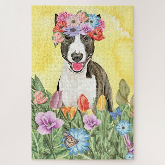 Bull Terrier Flowers Jigsaw Puzzle (Vertical)