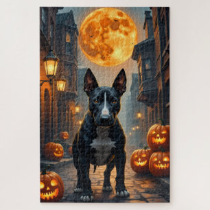 Bull Terrier Gothic Alley Halloween Artwork Jigsaw Puzzle