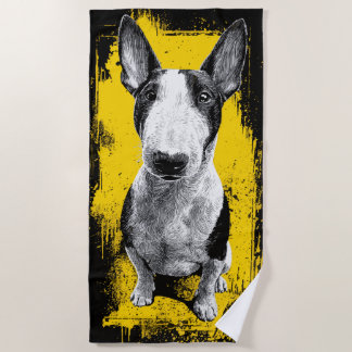 Bull Terrier Grunge Portrait Artwork Beach Towel