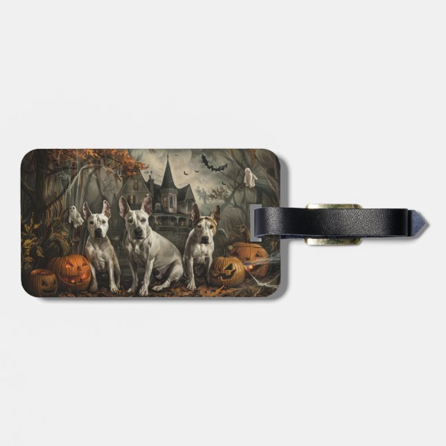Bull Terrier Halloween Night Doggy Delight  Luggage Tag (Back Horizontal)