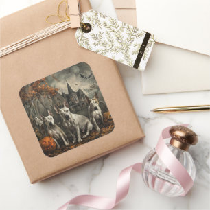 Bull Terrier Halloween Night Doggy Delight  Square Sticker