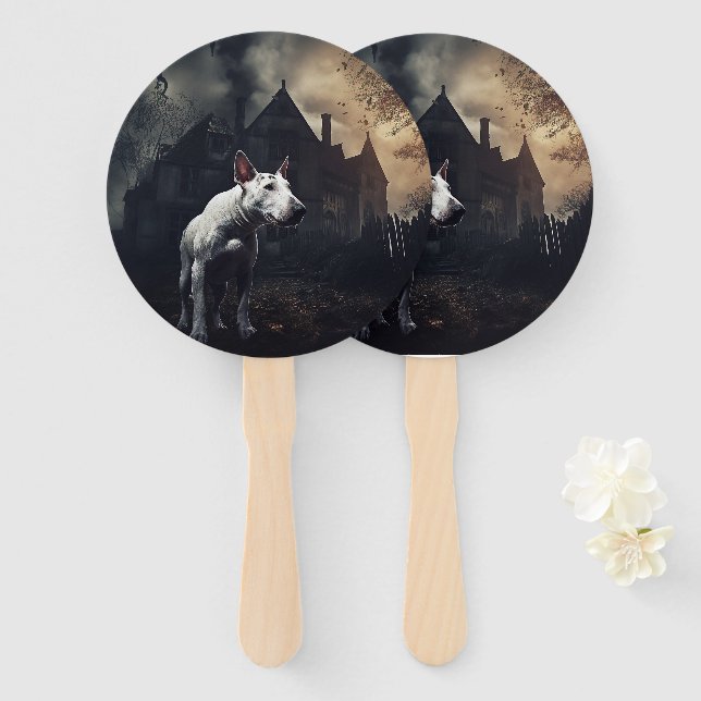 Bull Terrier Halloween Scary Hand Fan (Front and Back)